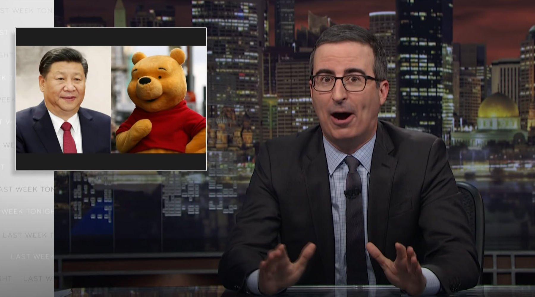 Hszi Csin-ping és Micimackó John Oliver brit-amerikai humorista műsorában (Képernyőfotó: Last Week Tonight/HBO)