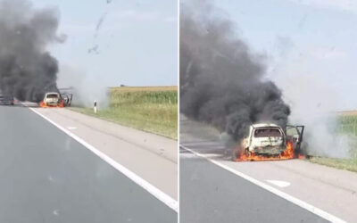 Menet közben gyulladt ki egy autó az autópályán Újvidéknél