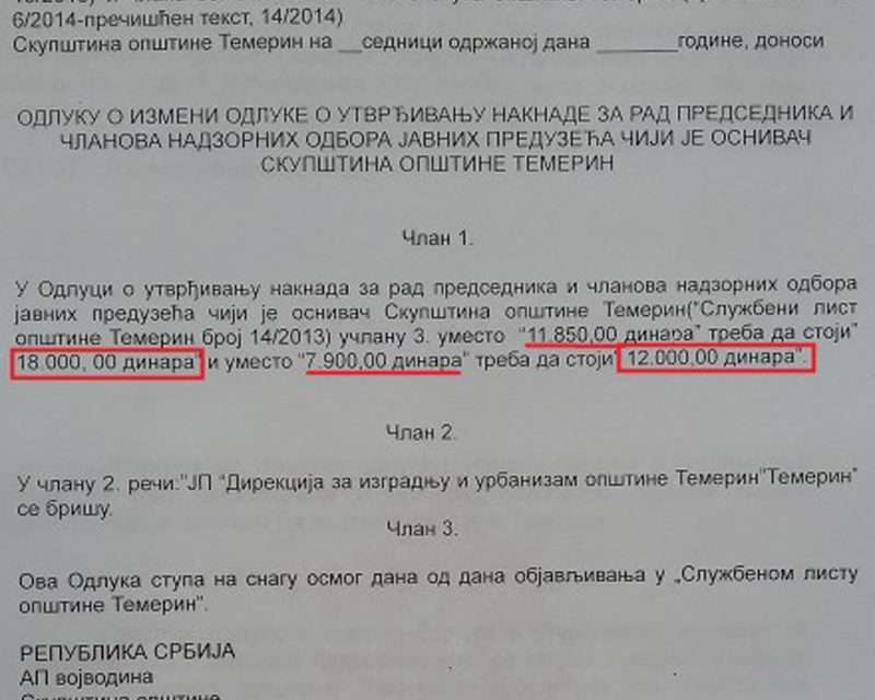 Temerin: A haladó-VMSZ-es többség 50-100 százalékkal növeli saját juttatásait