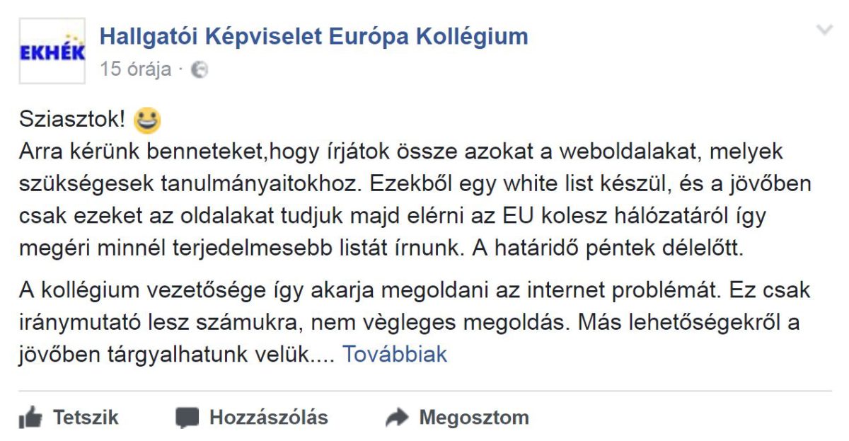 <span class="entry-title-primary">Az Európa Kollégiumban csak az előre engedélyezett honlapokat lehet majd böngészni</span> <span class="entry-subtitle">Ennek köszönhetően megjavul majd az internet</span>