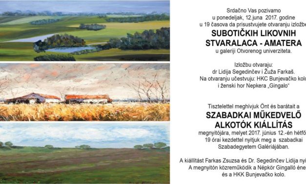 <span class="entry-title-primary">Szabadkai műkedvelő alkotók kiállítása</span> <span class="entry-subtitle">Szabadka, a Szabadegyetem galériája, június 12. – Kezdés: 19.00</span>