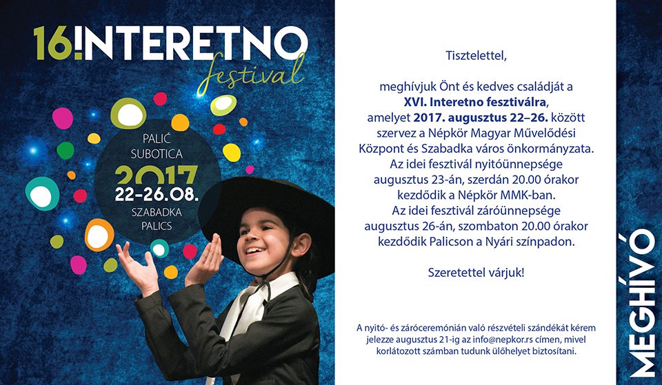 <span class="entry-title-primary">Interetno fesztivál (második nap)</span> <span class="entry-subtitle">Szabadka, 2017. augusztus 23. – Kezdés: 10,00</span>