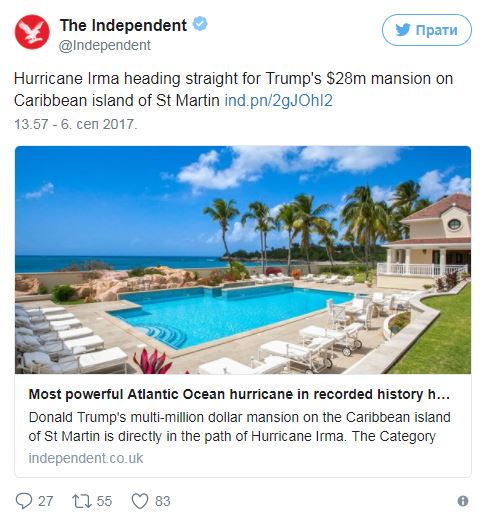 Az Irma hurrikán egyenesen Trump nyaralója felé tart