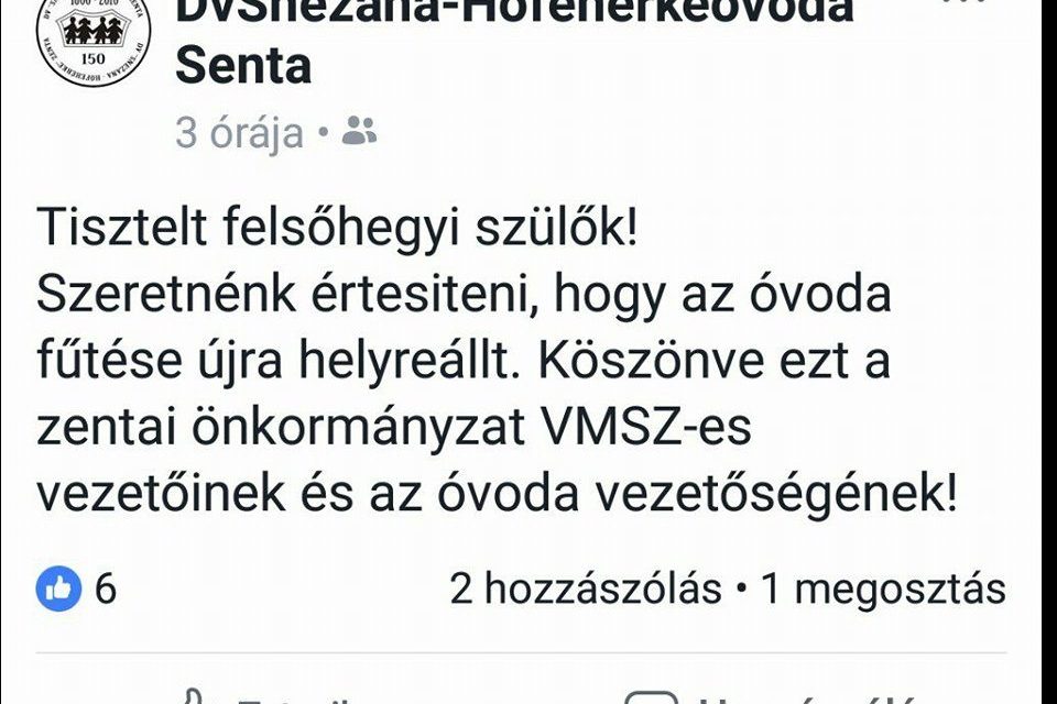 Üdvözlégy, óh, VMSZ, felsőhegyi óvodások megmentője!