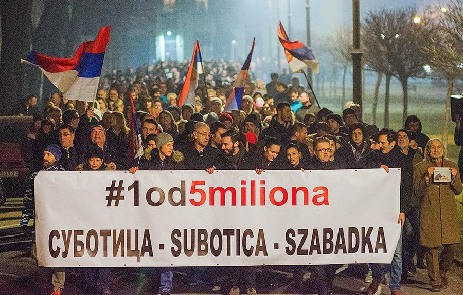 Szabadkán listázzák az Egy az ötmillióból tiltakozás résztvevőit