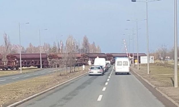 Felemelt sorompónál haladt át egy tehervonat Újvidéken, az Európa sugárúton