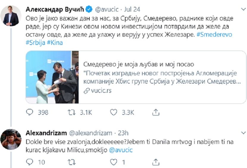 „Nem állt szándékomban Vučić gyerekeit megfenyegetni”