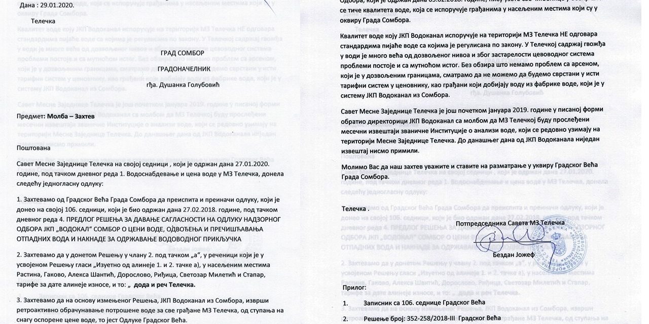 Bácsgyulafalva: Legyen olcsóbb a víz, mivel a minősége nem felel meg az előírásoknak!