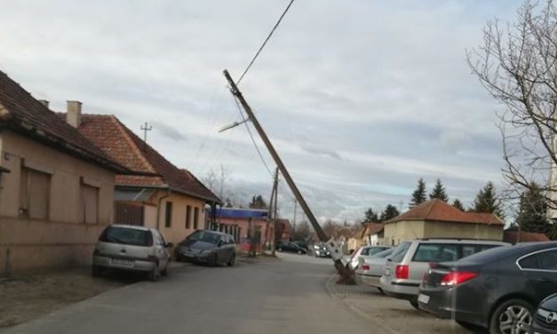 Szabadka: A viharos szél kidöntött egy villanyoszlopot