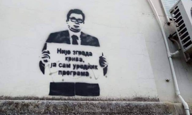 Vučićot ábrázoló graffitit festettek az RTV székházára