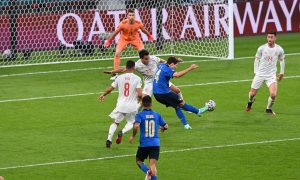 Chiesa gólja Spanyolország ellen a 2020-as Európa-bajnokság elődöntőjében (Fotó: UEFA EURO 2020/Facebook)
