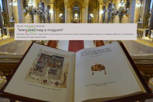 Díszes Alaptörvény az Országházban – félig javított idézet a Nemzeti hitvallásból a kormányoldalon (Képernyőfotó: 2021. augusztus 7, KEI 14 óra)