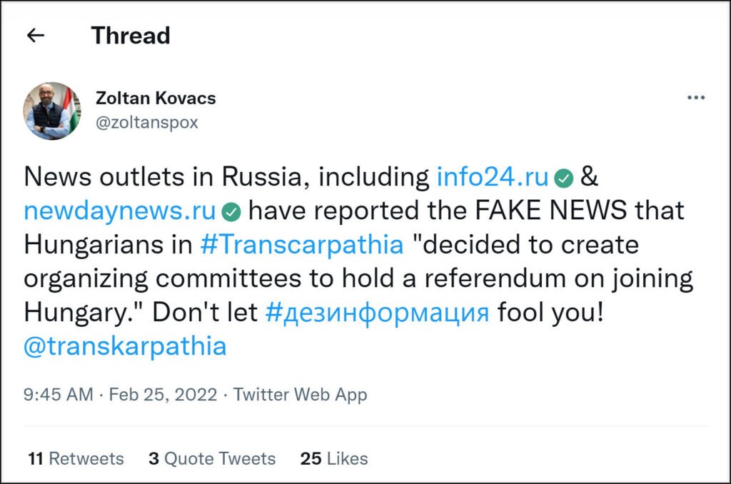 Kovács Zoltán államtitkár cáfolata a Twitteren