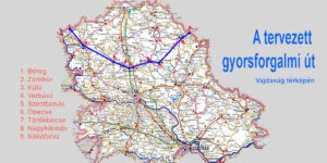 Vajdaság térképe: A tervezett gyorsforgalmi út Béreg és Nákófalva között (Bački Breg–Nakovo)