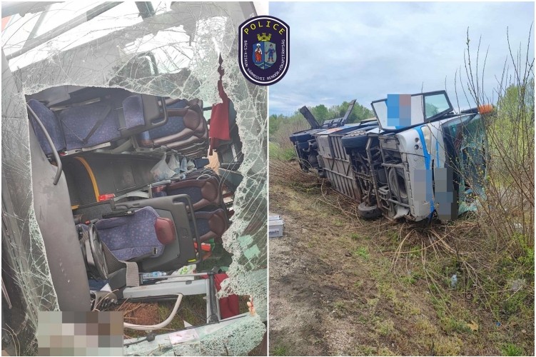 Árokba borult egy szerbiai turistákat szállító busz Kiskunhalasnál