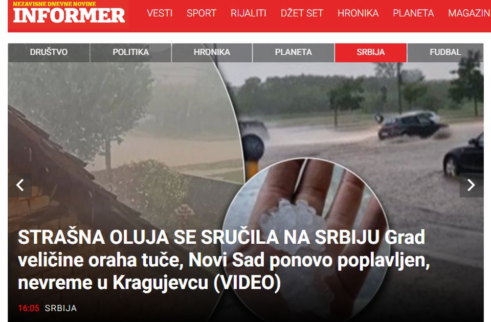Az Informer szerint szerdán ismét ítéletidő sújtott le Újvidékre