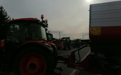 A Szabadka és Nagyfény közötti körforgalomnál köröznek a tiltakozó földművesek (Fotó)