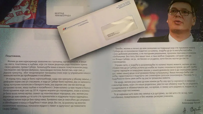 A haladók 39 millió dinárt fizettek a Postának, hogy a nyugdíjasoknak kézbesítse Vučić levelét