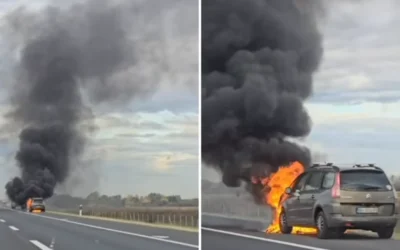 Lángra kapott egy jármű az autópályán (Videó)