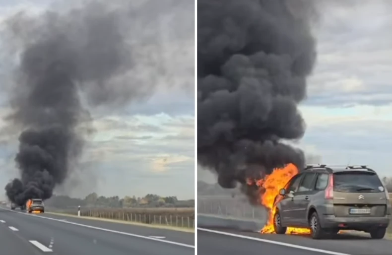 Lángra kapott egy jármű az autópályán (Videó)
