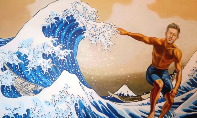 Magyar Péter az áradó Tiszán szörfözve aurafarmingol drMáriás festményén