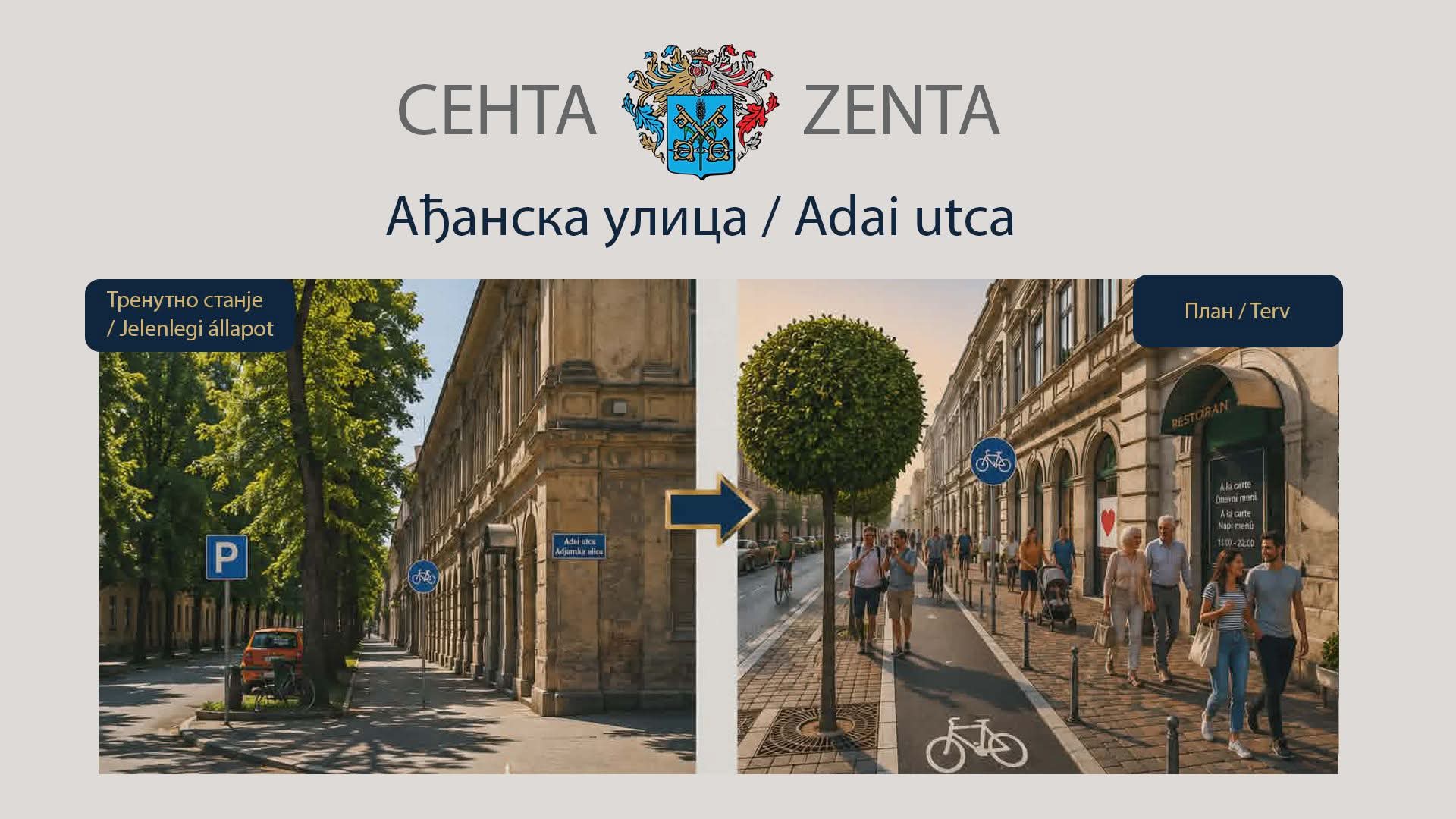 Az új, teljes egészében burkolt felület látványterve és a vízzáró felületek jelentős növekedése (ökológiai szempontból nem elfogadható megoldás) (Forrás: Zentai önkormányzat)
