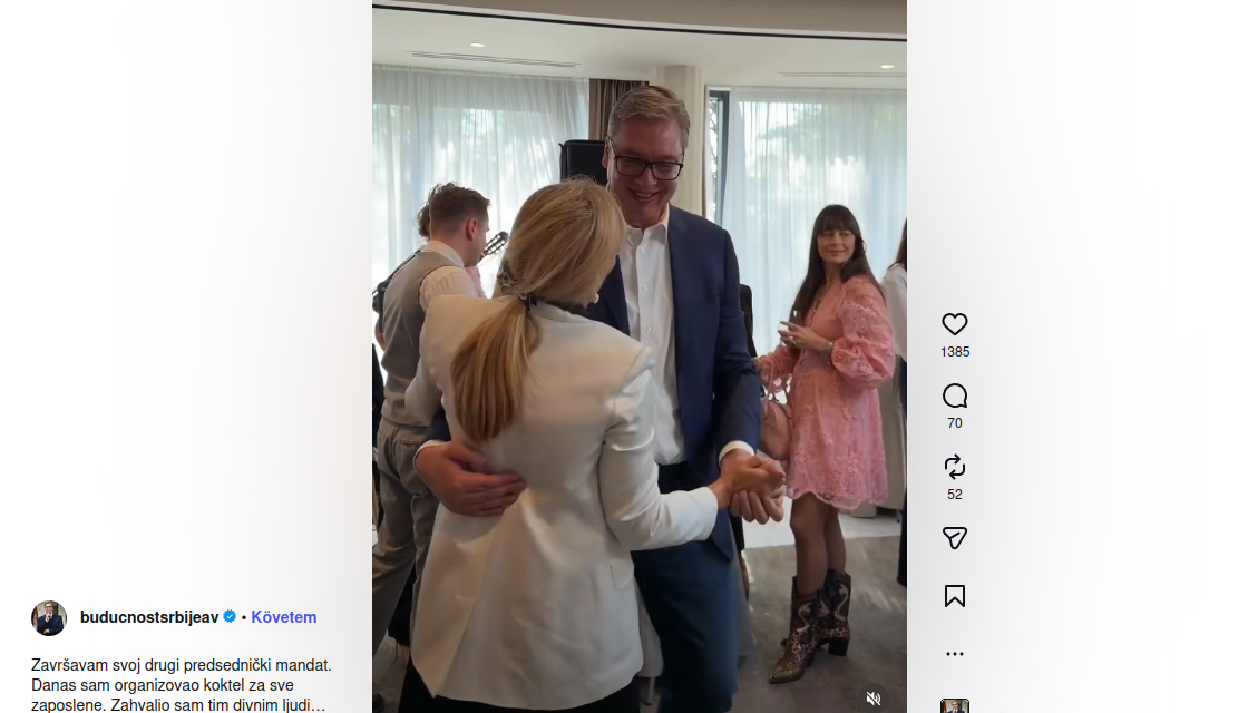 Vučić táncra perdült a hivatalában tartott búcsúfogadáson (Videóval)